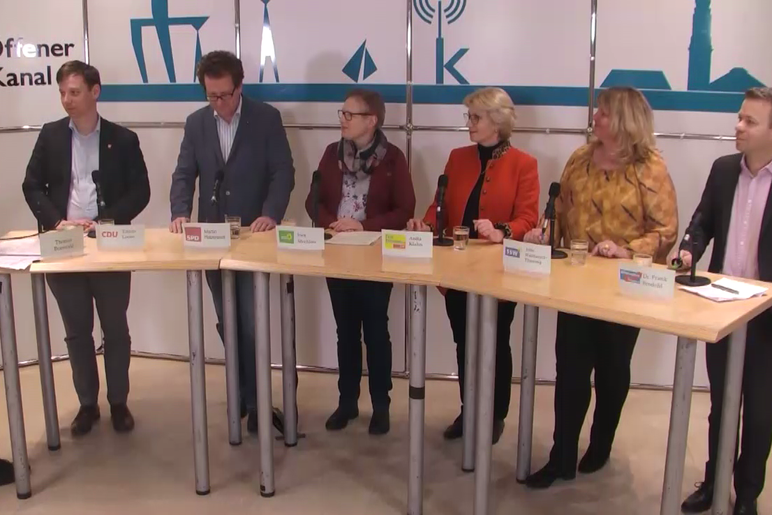 FR; Aufz. v. 22.1.19, zu TOP 36, v. l. T. Borowski (Moderator), T. Loose (CDU), M. Habersaat (SPD), I. Strehlau (B90/ DIE GRÜNEN), A. Klahn (FDP), J. Waldinger-Thiering (SSW), Dr. F. Brodehl (AfD)